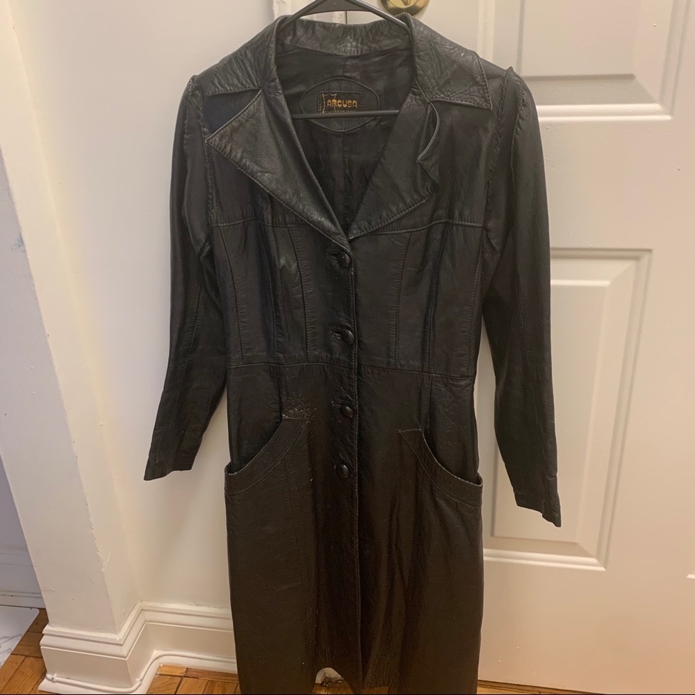 TIMELESS VINTAGE BLACK LEATHER TRENCH COAT
